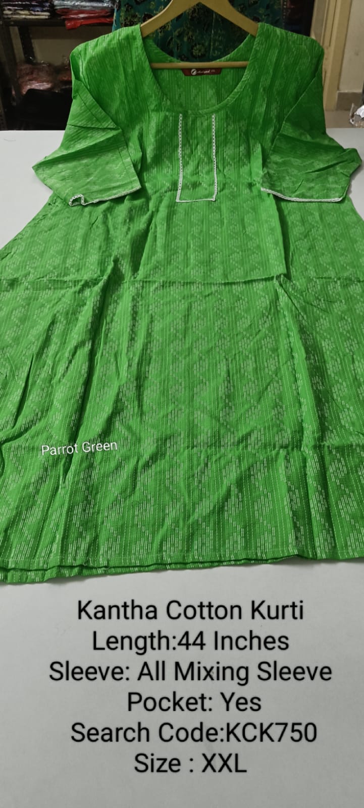 Green Kantha Cotton Daily wear Budget  Side Open Kurtis - KCHK750