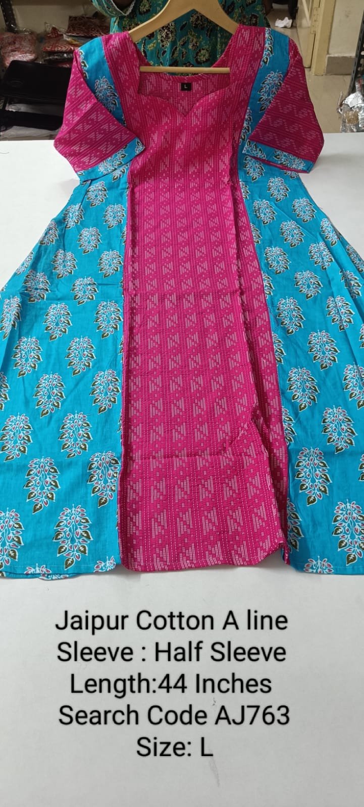 Blue Jaipur Cotton A-Line Kurtis - AJ763