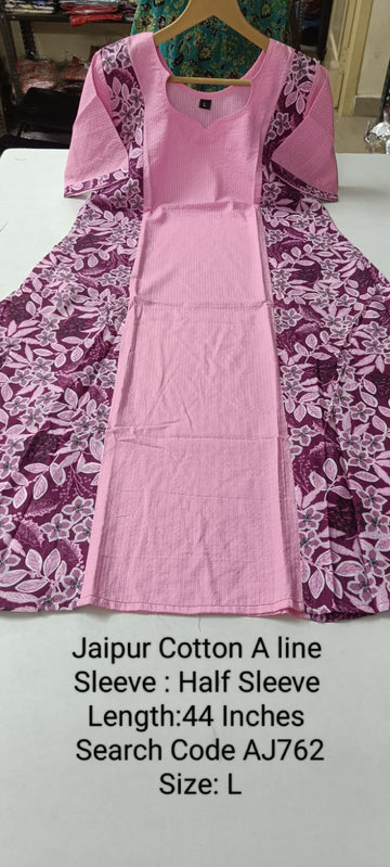 Pink Jaipur Cotton A-Line Kurtis - AJ762