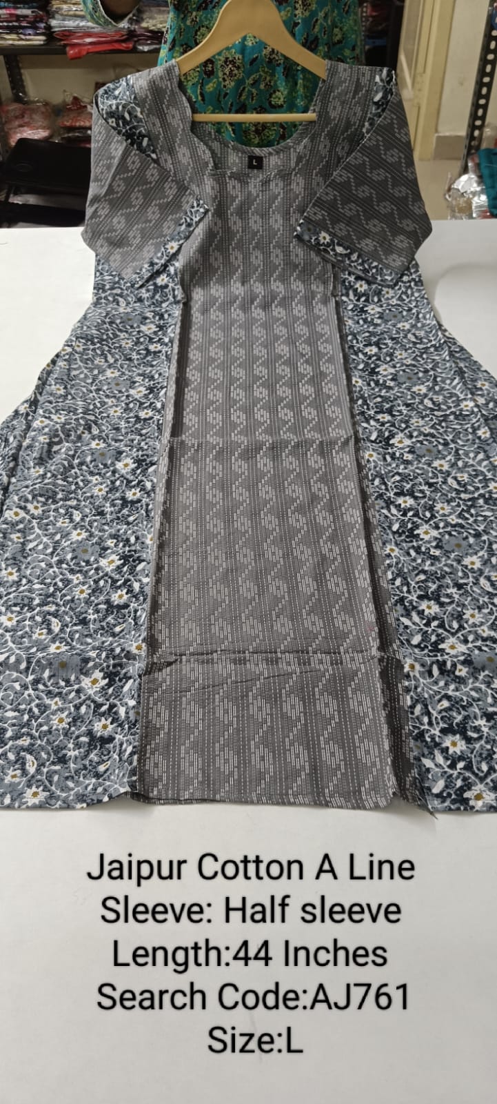 Black Jaipur Cotton A-Line Kurtis - AJ761