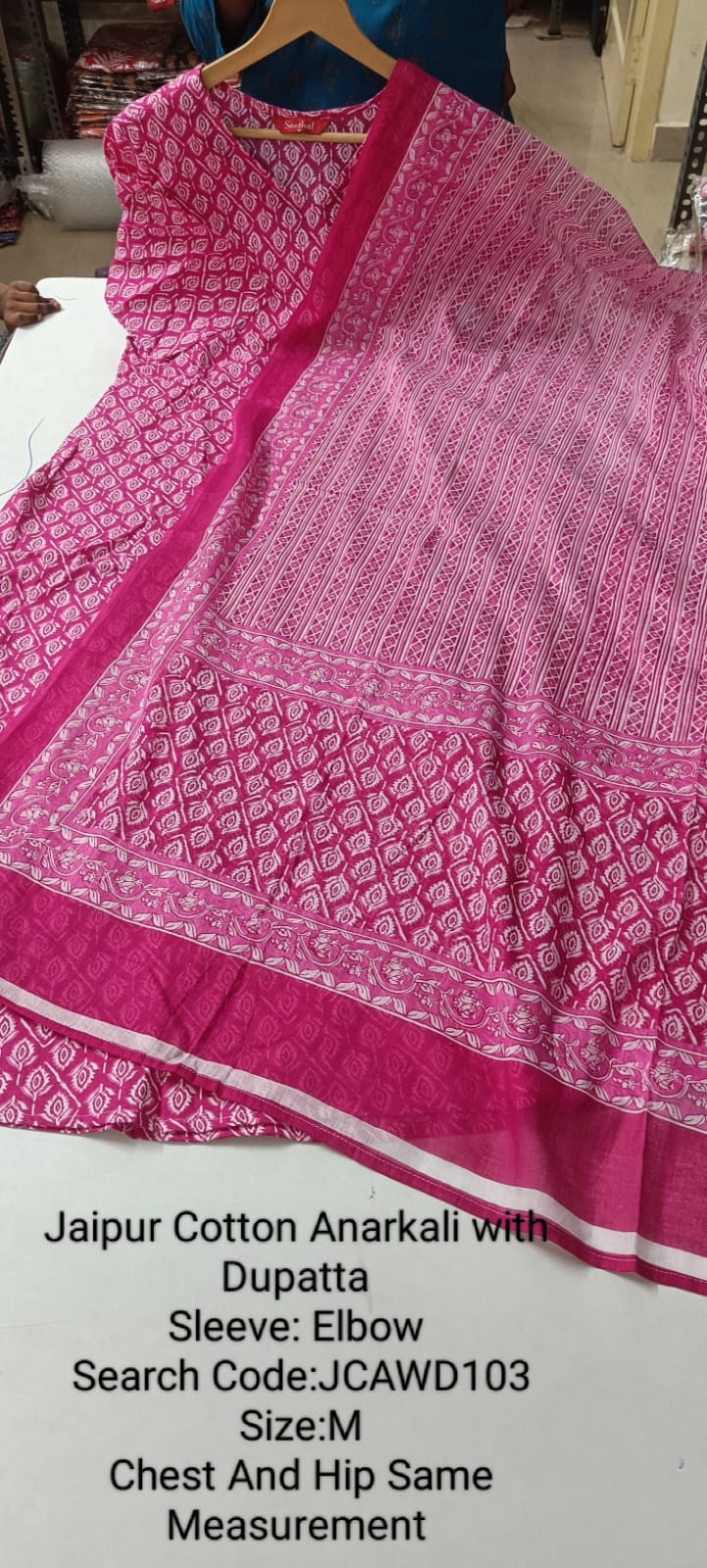 Pink Jaipur Cotton Anarkali  with Dupatta- JCAWD103