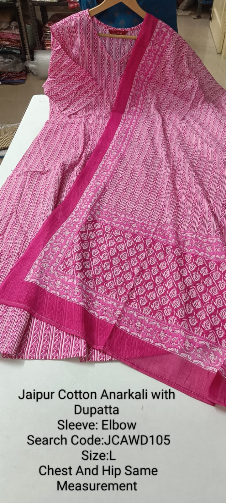 Pink Jaipur Cotton Anarkali  with Dupatta- JCAWD105