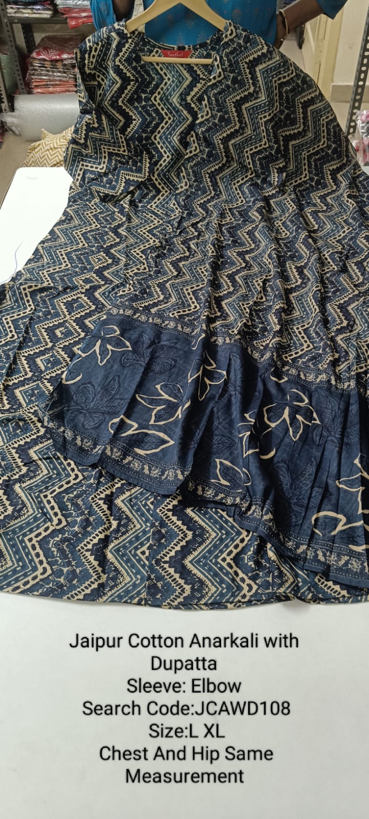 Navy Blue Jaipur Cotton Anarkali  with Dupatta- JCAWD108