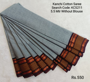 Grey Kanchi Cotton without Blouse  Saree -KCS221
