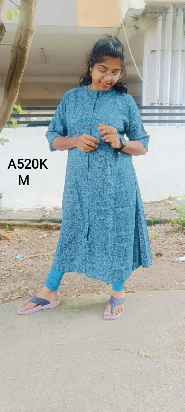 Light Blue Cotton A-Line Kurtis -A520K