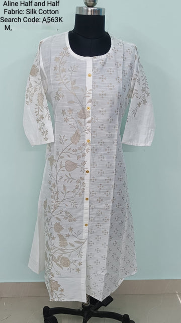 White Silk Cotton A-Line Kurtis -A563K