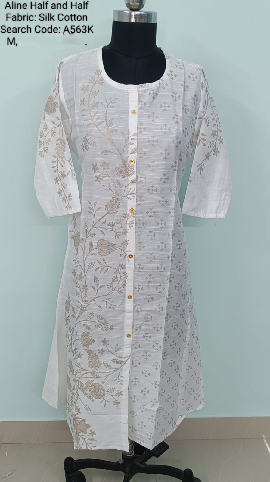White Silk Cotton A-Line Kurtis -A563K