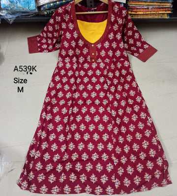 Red Rayon A-Line Kurtis -A539K