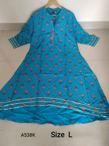 Blue Rayon A-Line Kurtis -A538K