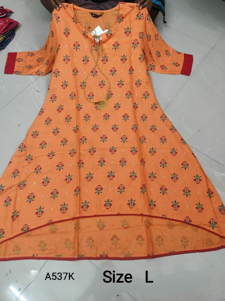 Light Orange Rayon A-Line Kurtis -A537K