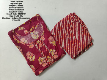 Red Top and Bottom kurta set - OZCTB101