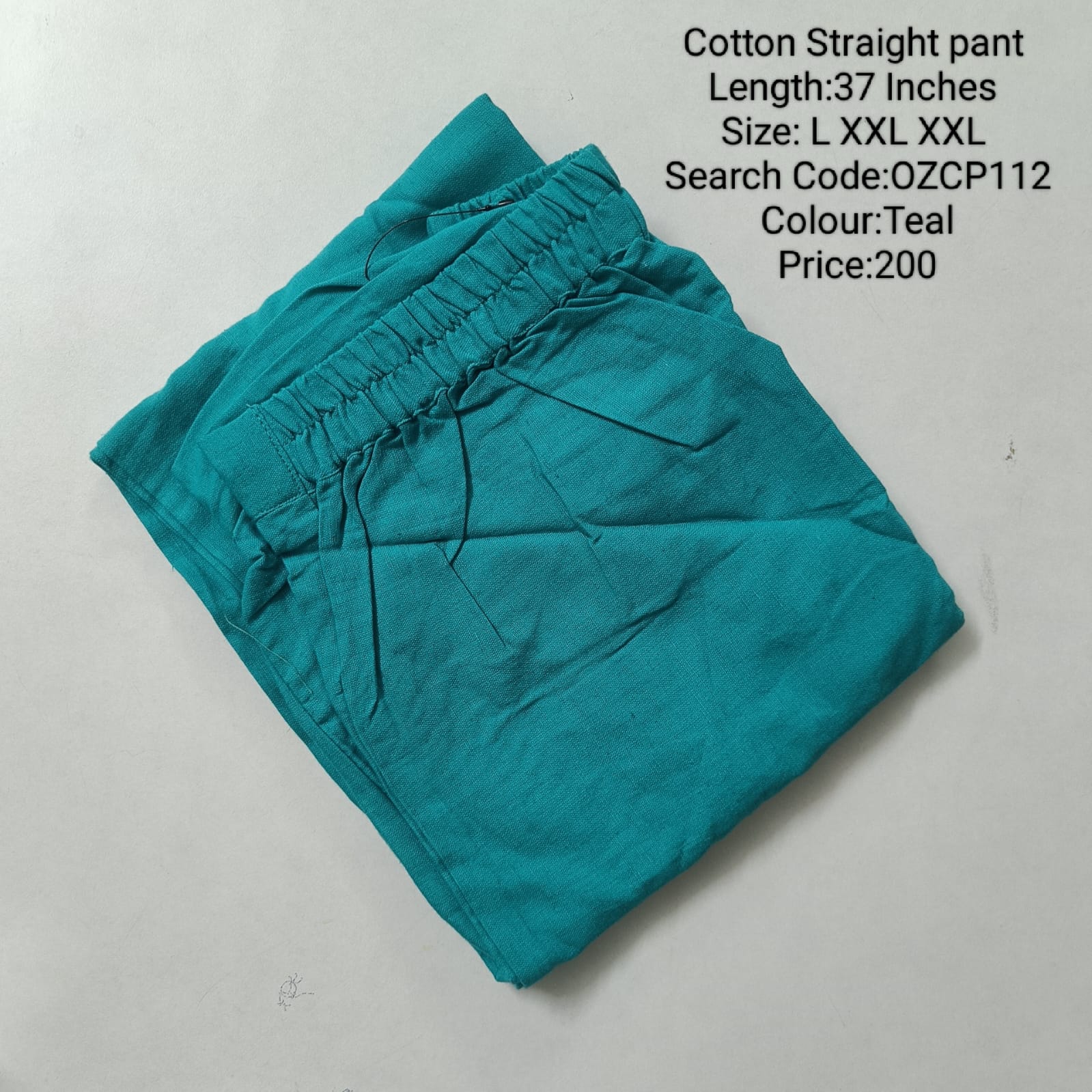 Teal Cotton Straight Pant  - OZCP112