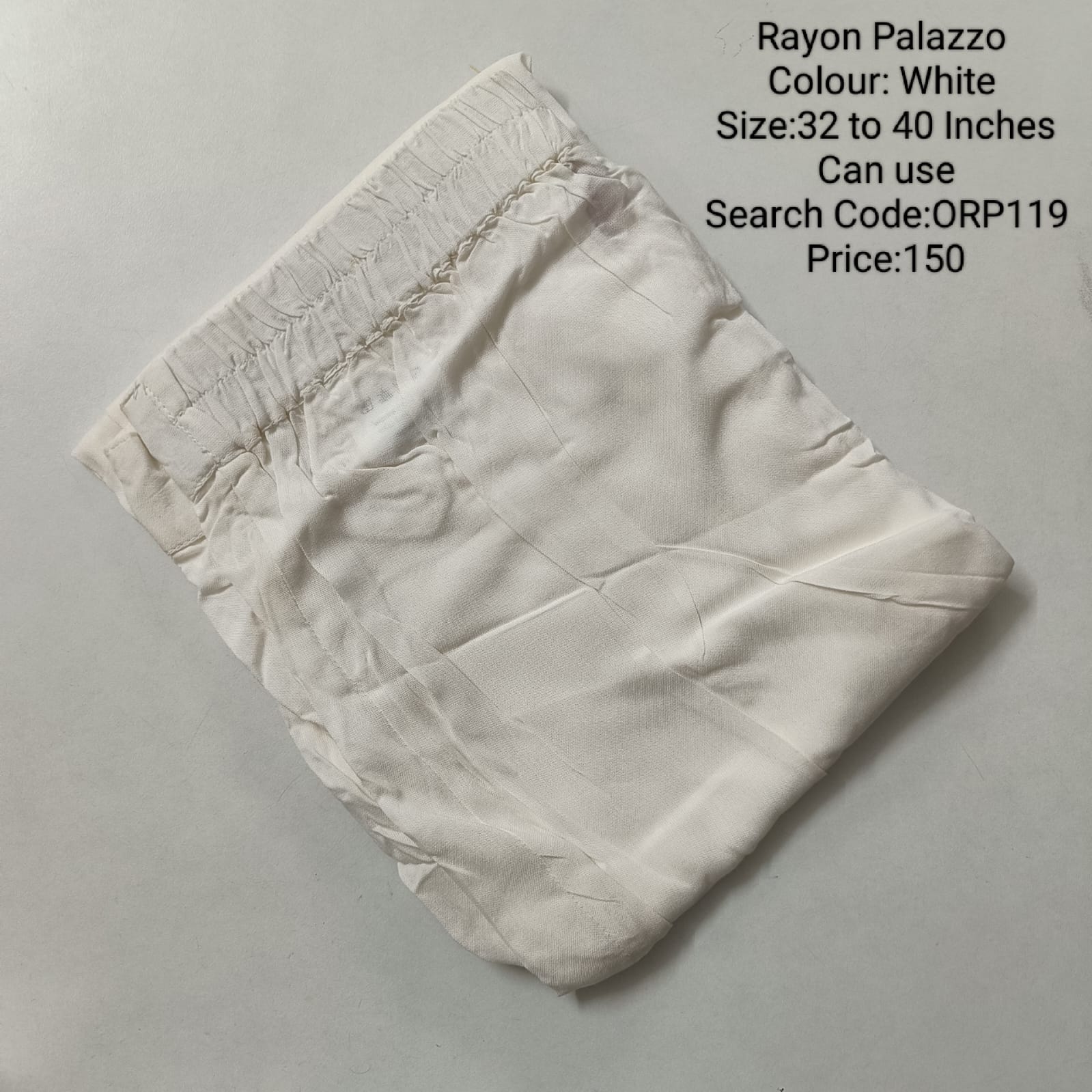 White Free Size Rayon Palazzo - ORP119