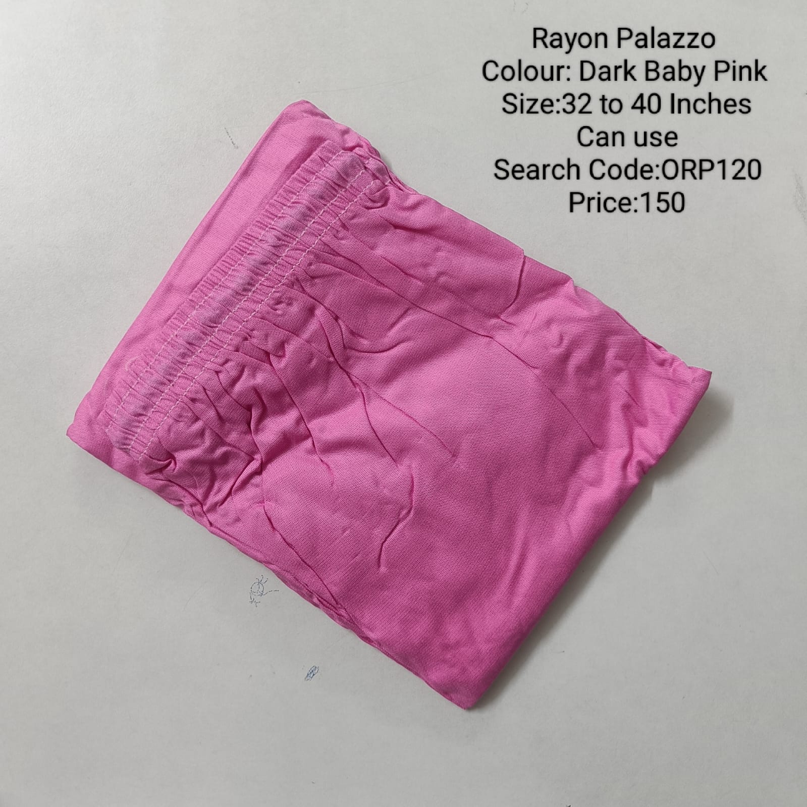 Baby Pink Free Size Rayon Palazzo - ORP120