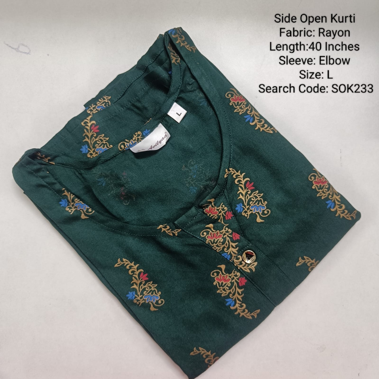 Bottle Green Side Open Kurtis -SOK233