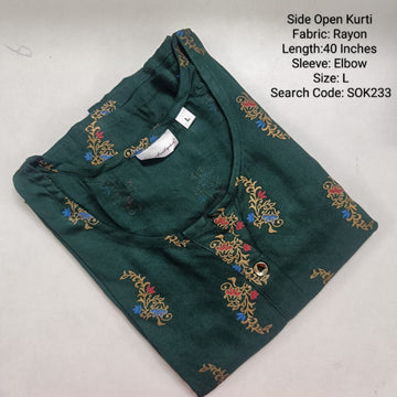 Bottle Green Side Open Kurtis -SOK233