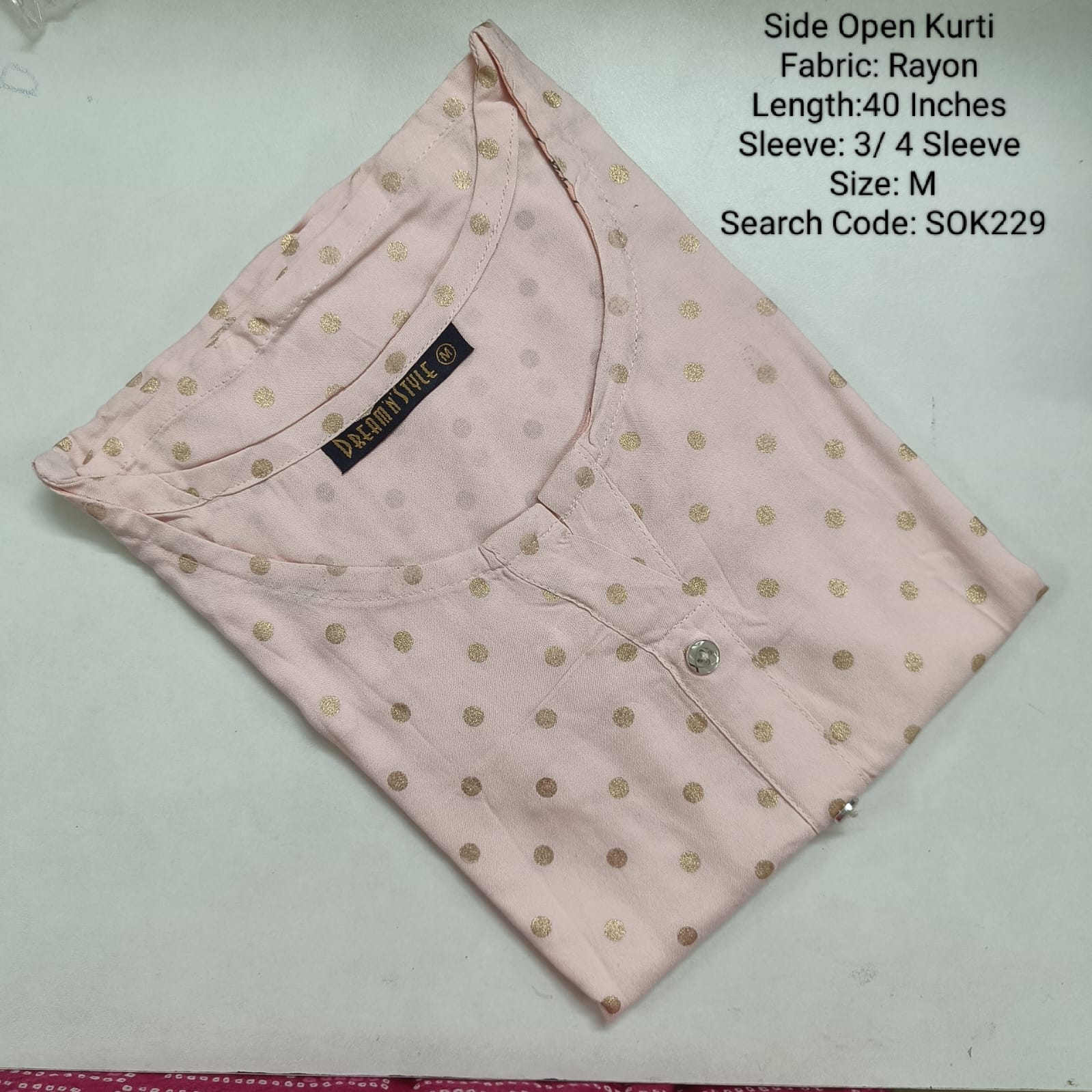 Light Pink  Side Open Kurtis -SOK229