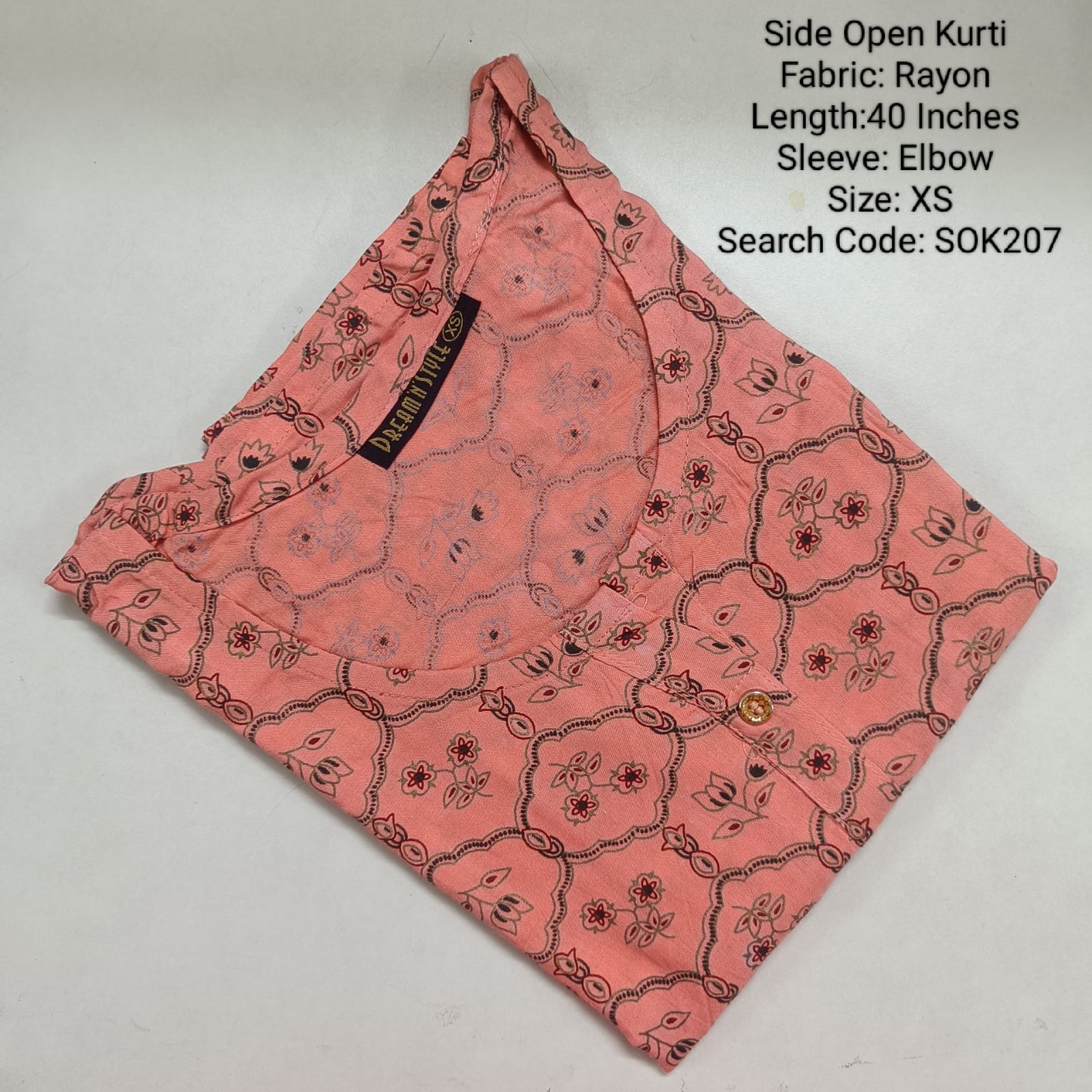 Light Peach Side Open Kurtis -SOK207