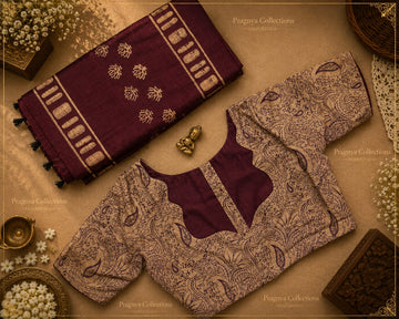 South Cotton Blended Saree with Ready-to-Wear Pattern Blouse - SPB001