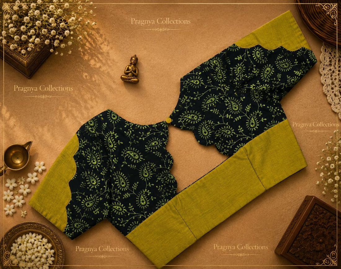 South Cotton Blended Saree with Ready-to-Wear Pattern Blouse  - SPB004