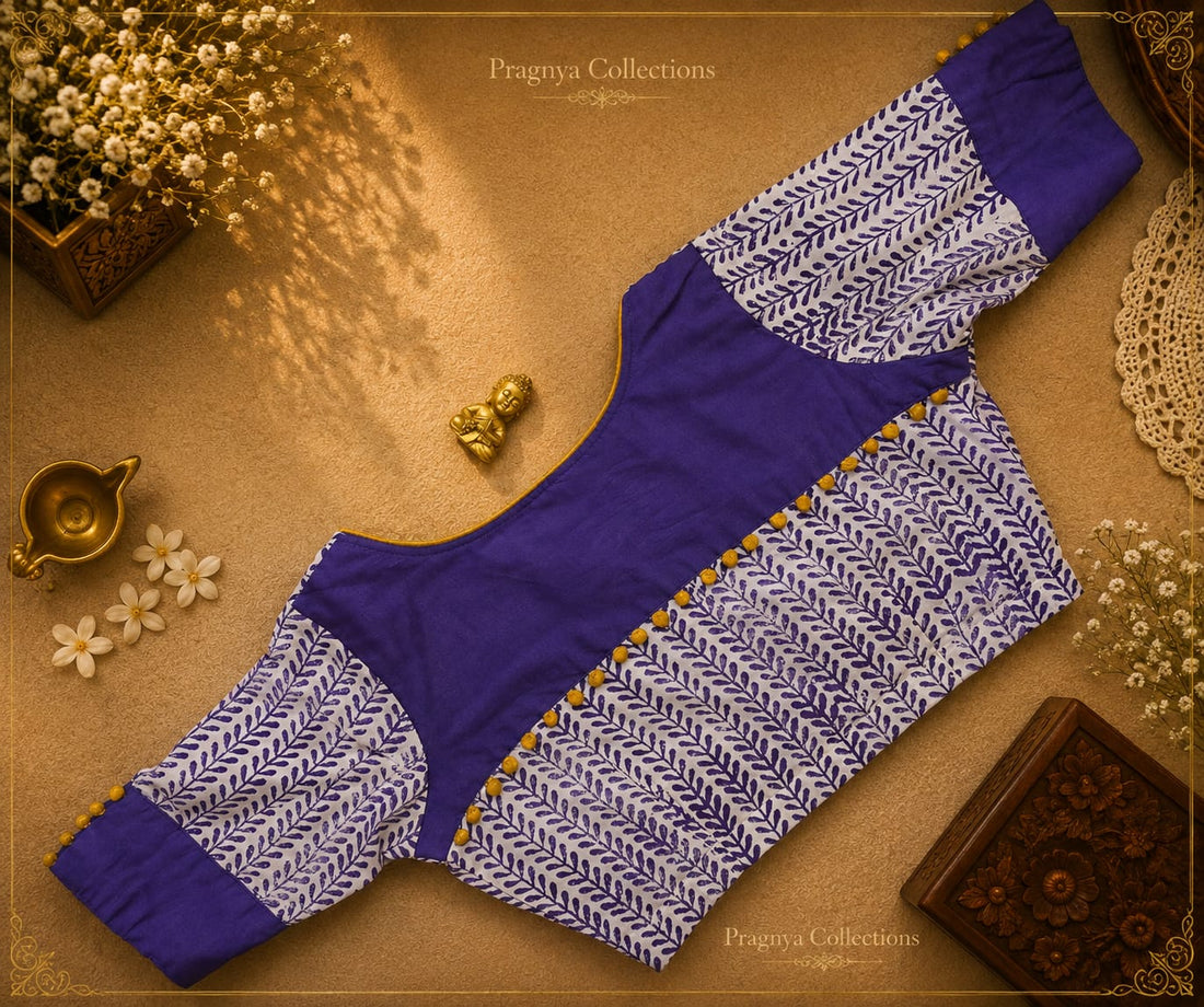 South Cotton Blended Saree with Ready-to-Wear Pattern Blouse  - SPB002
