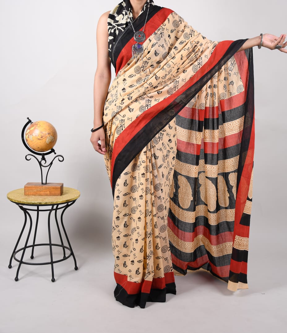 White Jaipur Cotton 80's Count Saree -JCS003