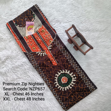 Coffee Brown Cotton Nila Normal Zip Nighties - NZP657