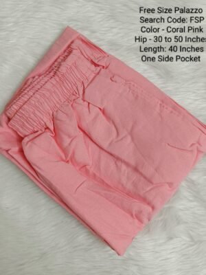 Plain Palazzo - Rayon - Free Size - Coral Pink