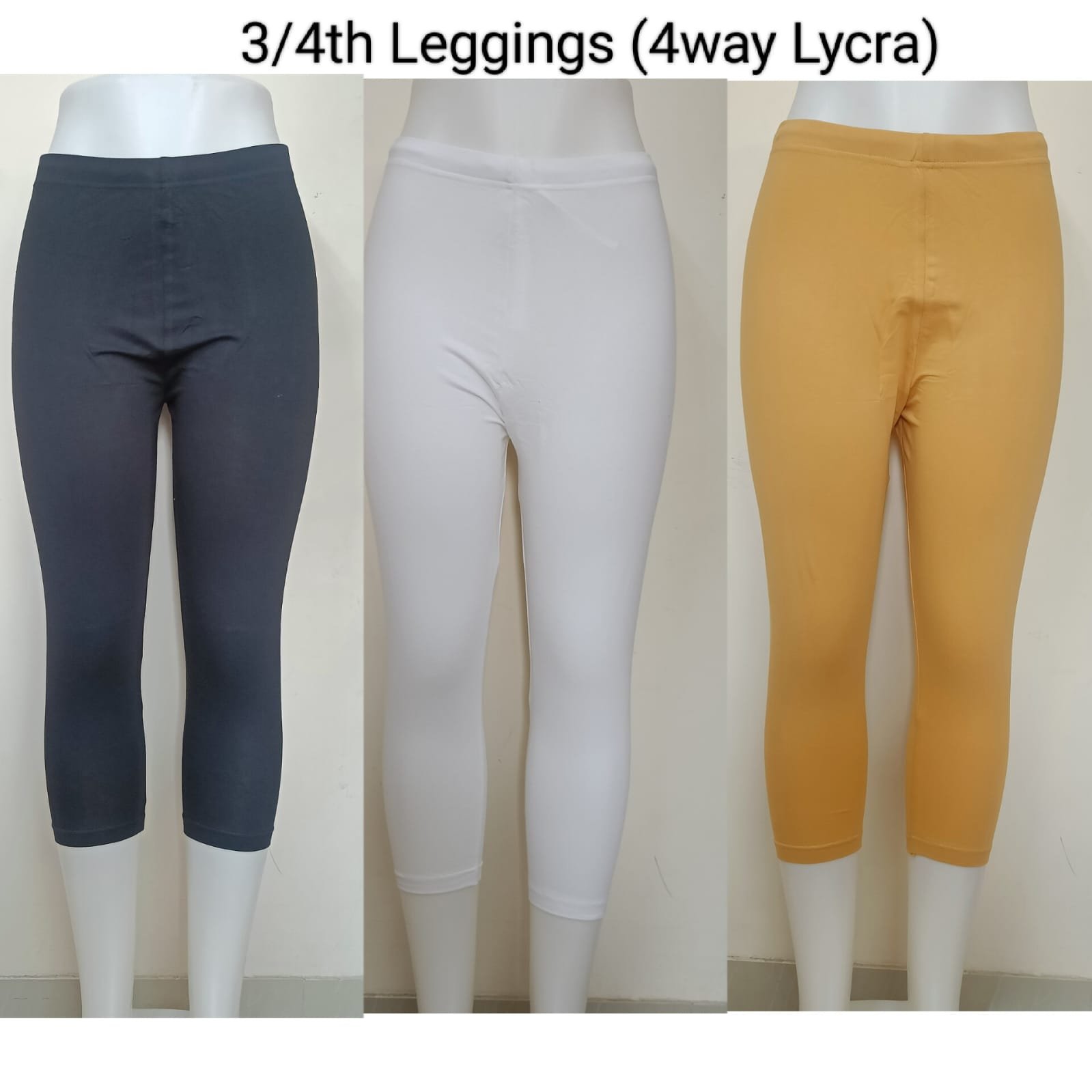 Cotton 3/4th Leggings - Yellow Gold - Cotton Spandex - 3/4th Leggings -  Leggings - Bottomwear - Fabrika16