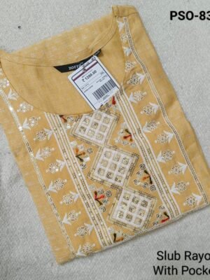Embroidery Plus Size Side Open Kurtis with Pocket - PSO83