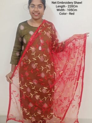 Net Embroidery Dupatta - NED001 - Red