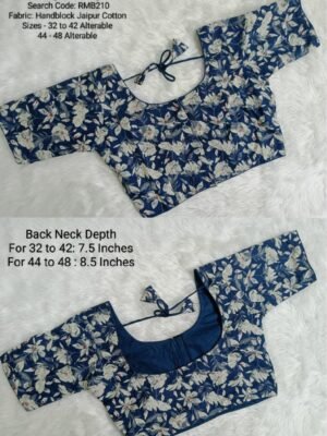 Ready to Wear Blouse  - Jaipur Cotton Hand Block Blouse - Full Lining - RMB210