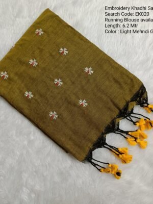 Premium Embroidery Khadhi Cotton Sarees -EK020