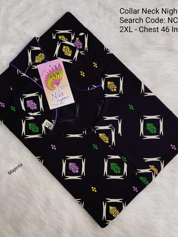Collar Neck Nighties - NCM752 - Nila Nighties - 2XL Size