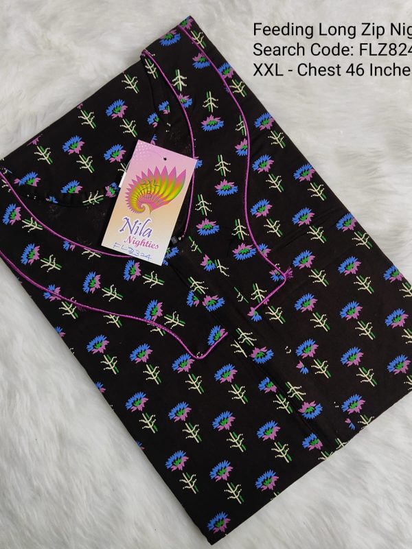 Feeding Long Zip Nighties - FLZ824- Nila Nighties 2XL Size