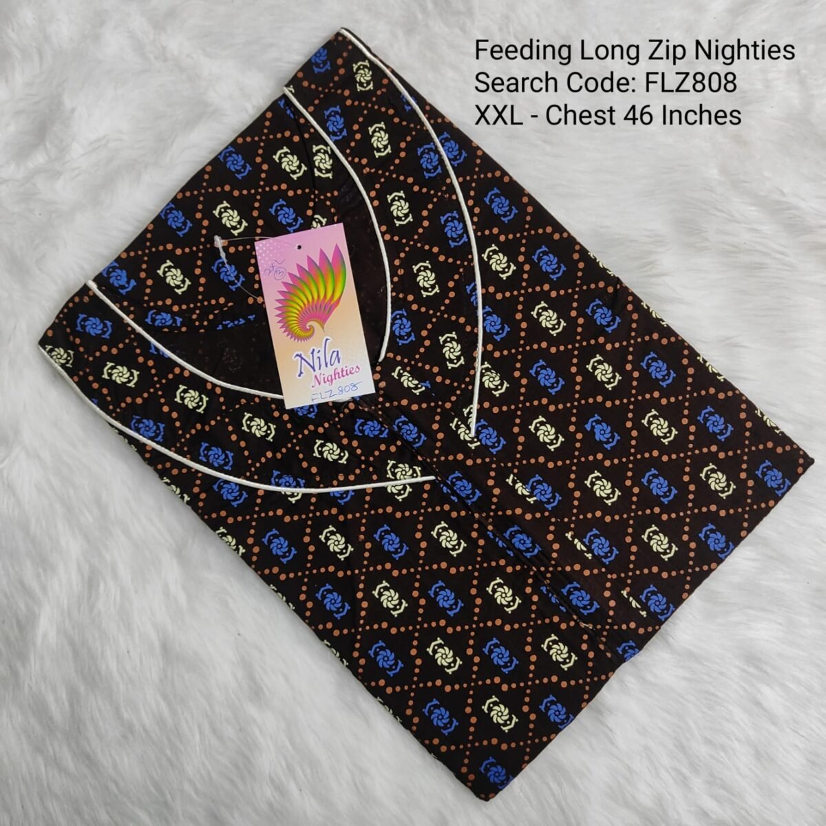 Feeding Long Zip Nighties - FLZ808- Nila Nighties 2XL Size