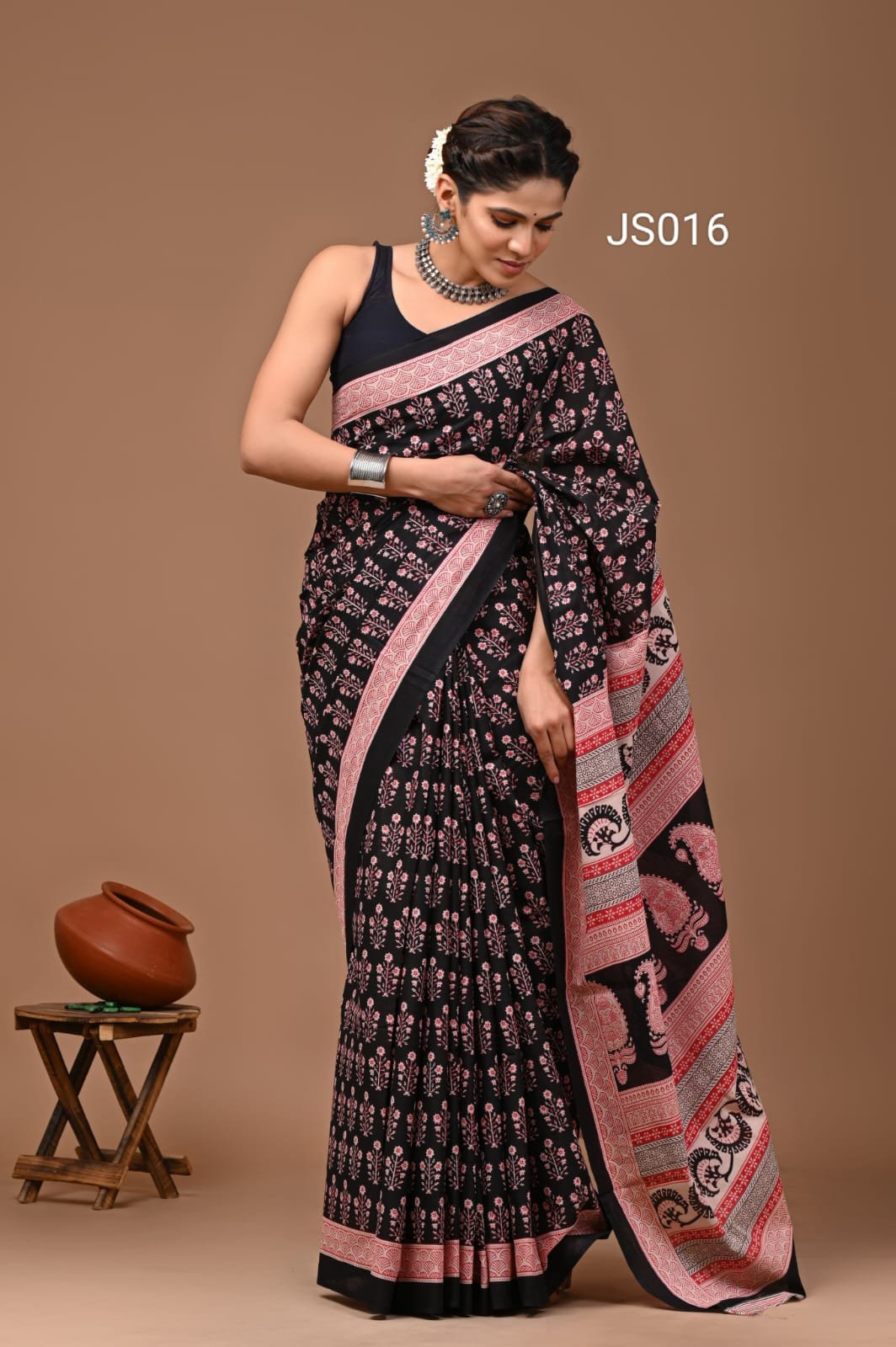 Jaipur Cotton Hand Block Print Sarees - JS016