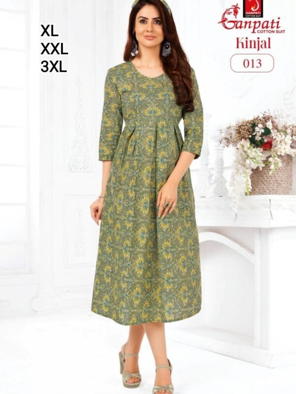 XL, XXL, 3XL - Ganapathi Cotton Semi Umbrella Kurtis - 013