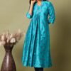 FEA008 - V Neck Silk Cotton Embroidery A-Line Kurta