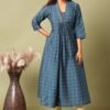 FEA007 - V Neck Silk Cotton Embroidery A-Line Kurta