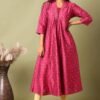 FEA009 - V Neck Silk Cotton Embroidery A-Line Kurta