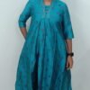 FEA008 - V Neck Silk Cotton Embroidery A-Line Kurta