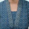 FEA007 - V Neck Silk Cotton Embroidery A-Line Kurta