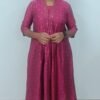 FEA009 - V Neck Silk Cotton Embroidery A-Line Kurta