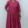 FEA009 - V Neck Silk Cotton Embroidery A-Line Kurta