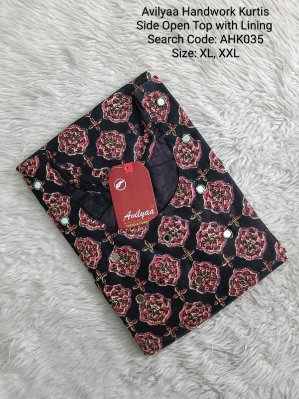 AHK035 - Avilyaa Aari Work (Hand Work) Kurtis - With Lining
