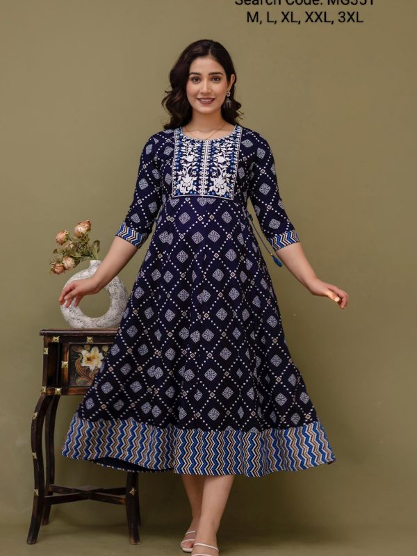 MG351 - Maxi Gown with Elegant Border and Yoke