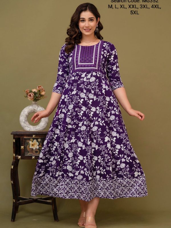 MG352- Maxi Gown with Elegant Border and Yoke