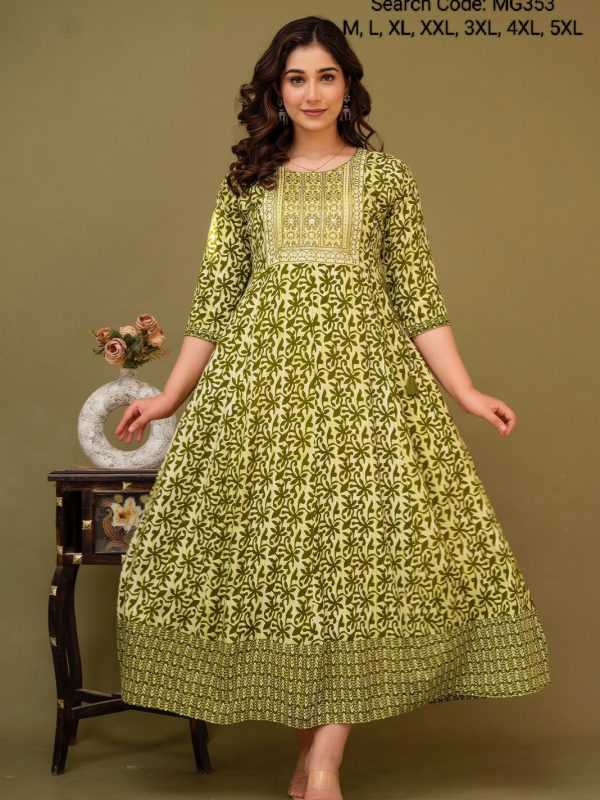 MG353- Maxi Gown with Elegant Border and Yoke