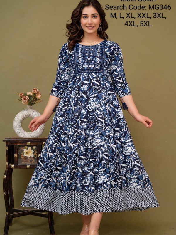 MG346- Maxi Gown with Elegant Border and Yoke